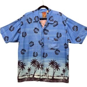 Pineapple Connection Vintage Button Up‎ Shirt Blue Large